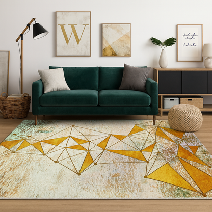 Modern Living Room Rug with Golden Geometric Design | Varelio