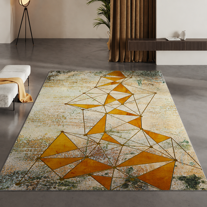 Modern Living Room Rug with Golden Geometric Design | Varelio