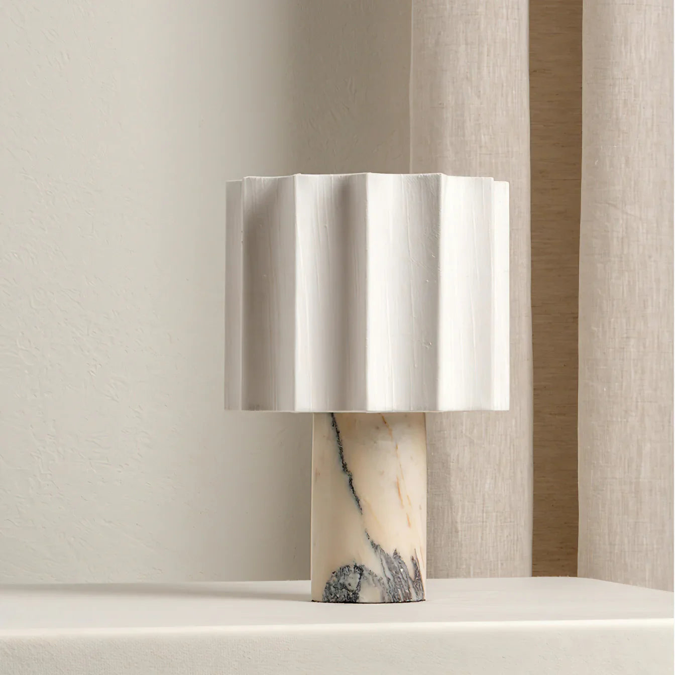Modern Marble Base Table Lamp with Fabric Shade | Lumeris