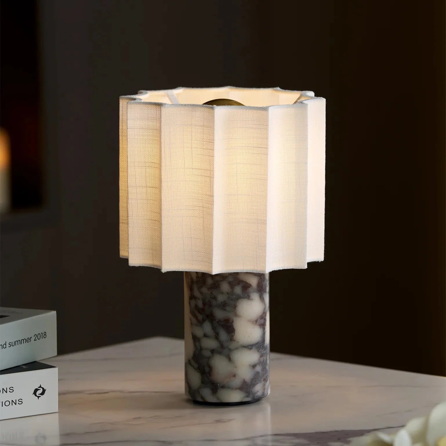 Modern Marble Base Table Lamp with Fabric Shade | Lumeris