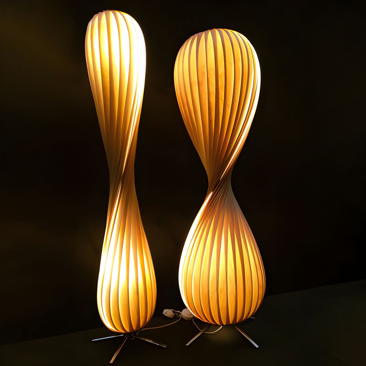 Modern Metal Floor Lamp With Wood Shade Linear Design | Cansora