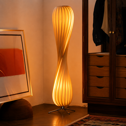 Modern Metal Floor Lamp With Wood Shade Linear Design | Cansora