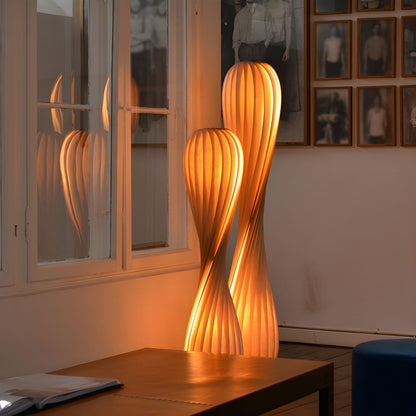Modern Metal Floor Lamp With Wood Shade Linear Design | Cansora