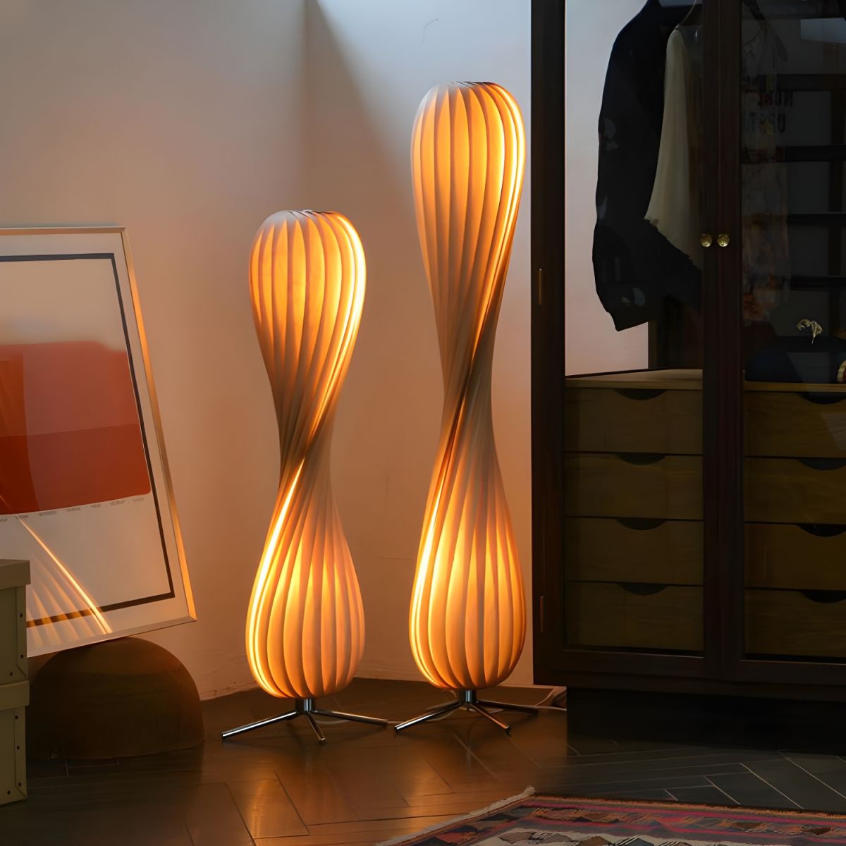 Modern Metal Floor Lamp With Wood Shade Linear Design | Cansora