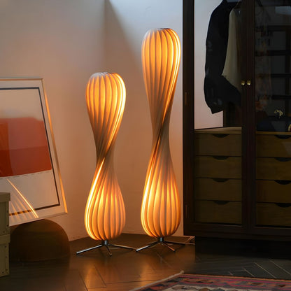 Modern Metal Floor Lamp With Wood Shade Linear Design | Cansora
