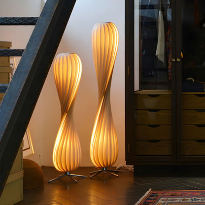 Modern Metal Floor Lamp With Wood Shade Linear Design | Cansora