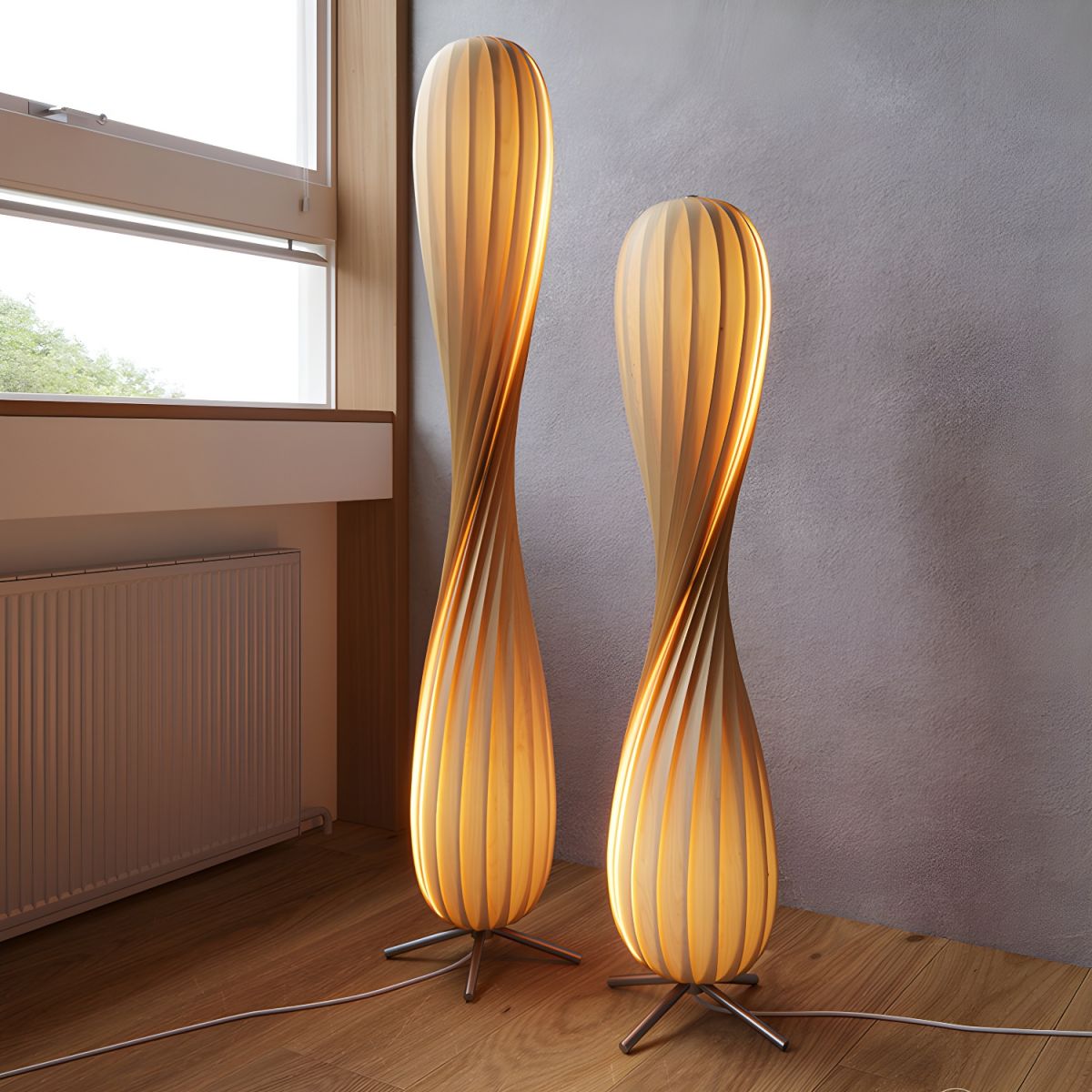 Modern Metal Floor Lamp With Wood Shade Linear Design | Cansora