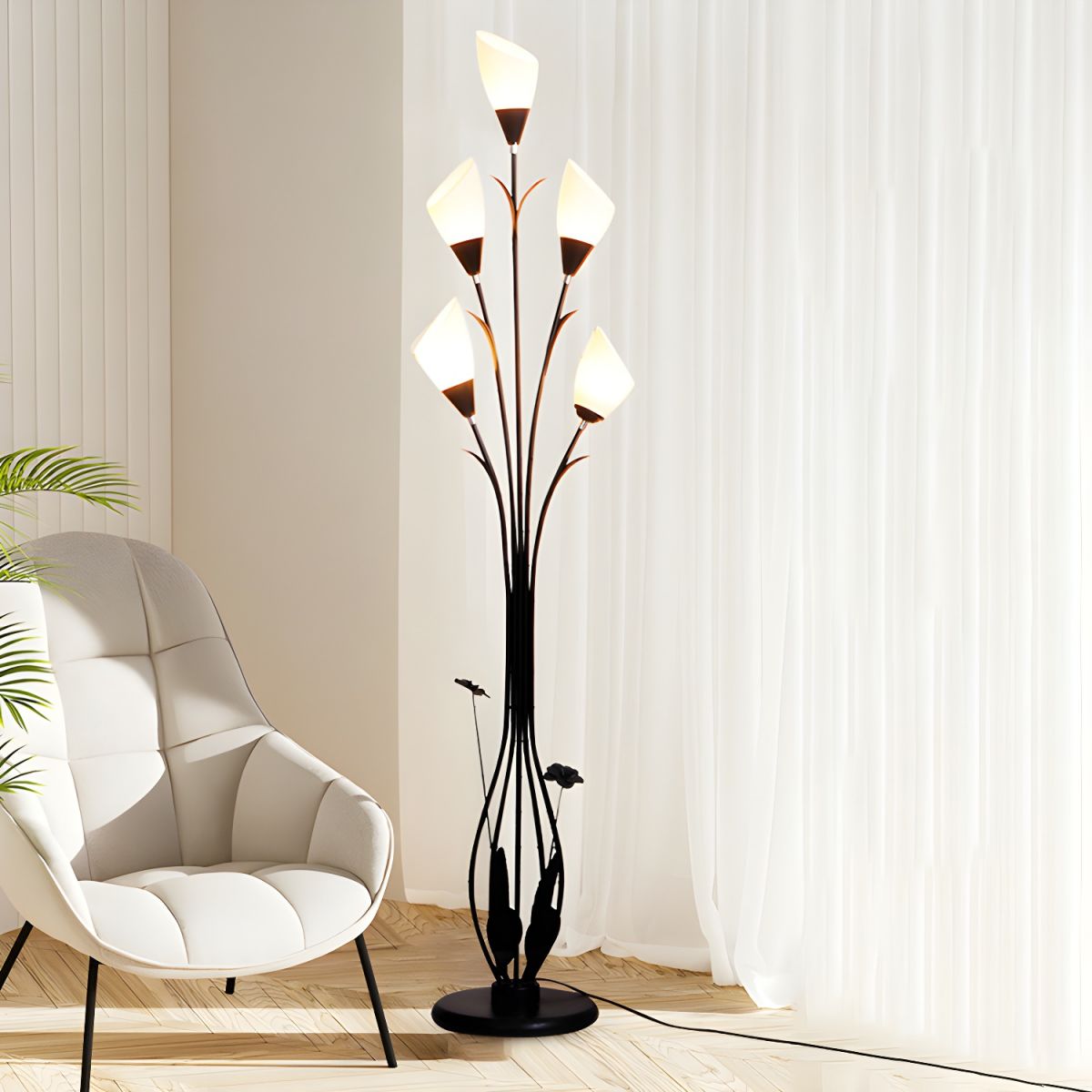 Modern Metal Floor Lamp with Acrylic Flower Shade | Noveska