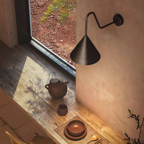 Modern Outdoor Cone Metal Wall Light with Warm LED | Parnel