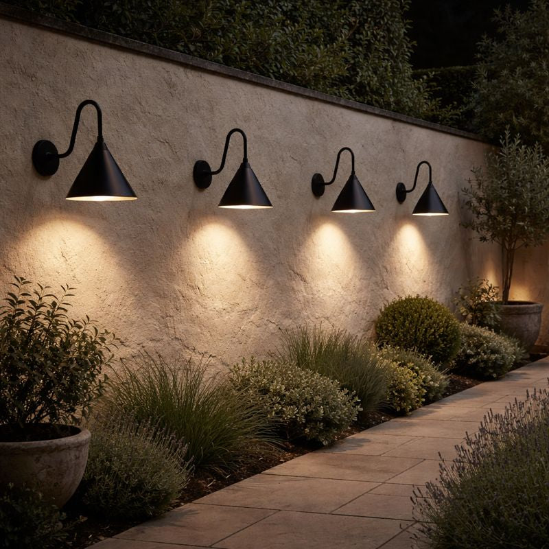 Modern Outdoor Cone Metal Wall Light with Warm LED | Parnel