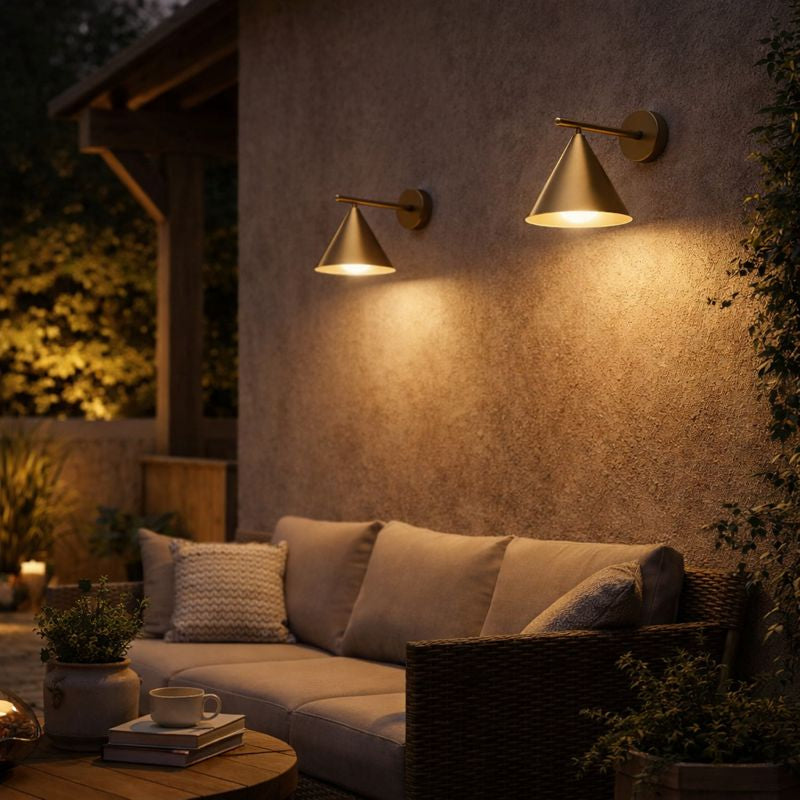 Modern Outdoor Cone Metal Wall Light with Warm LED | Parnel