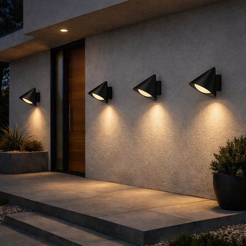 Modern Outdoor Cone Metal Wall Light with Warm LED | Parnel