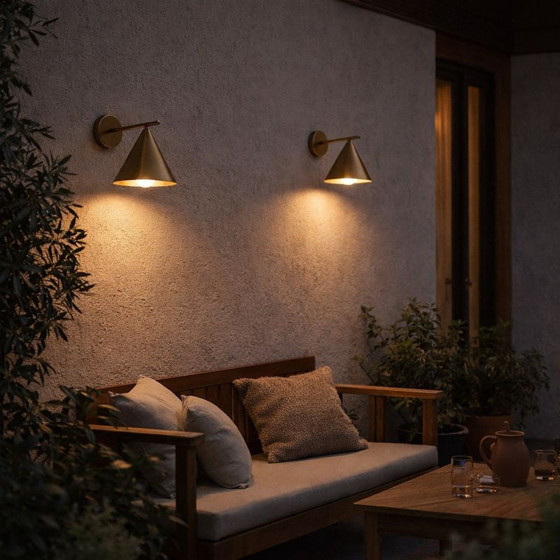 Modern Outdoor Cone Metal Wall Light with Warm LED | Parnel