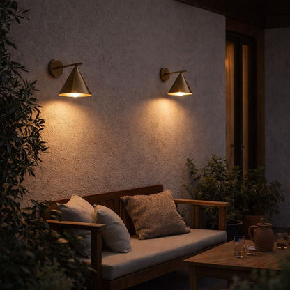 Modern Outdoor Cone Metal Wall Light with Warm LED | Parnel