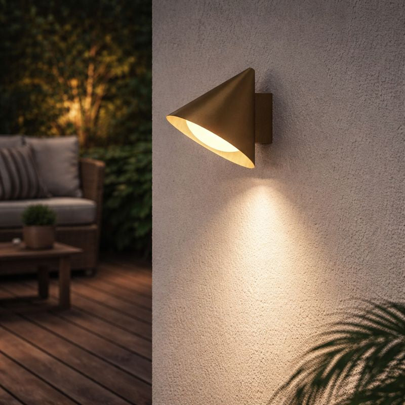Modern Outdoor Cone Metal Wall Light with Warm LED | Parnel