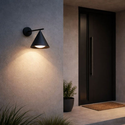 Modern Outdoor Cone Metal Wall Light with Warm LED | Parnel