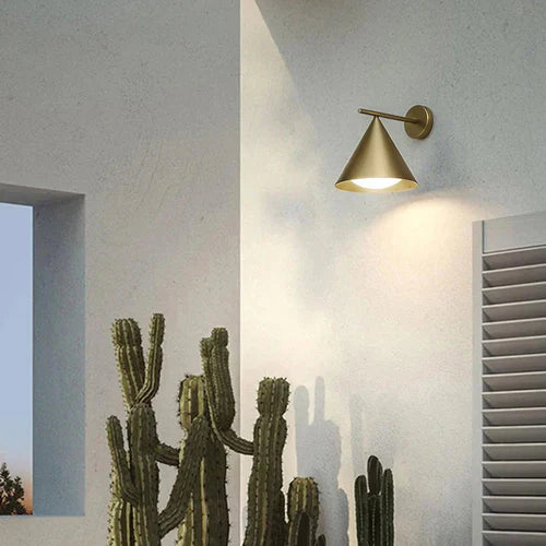 Modern Outdoor Cone Metal Wall Light with Warm LED | Parnel