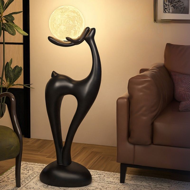 Modern Resin Deer Floor Lamp with LED Globe Shade | Zelvora