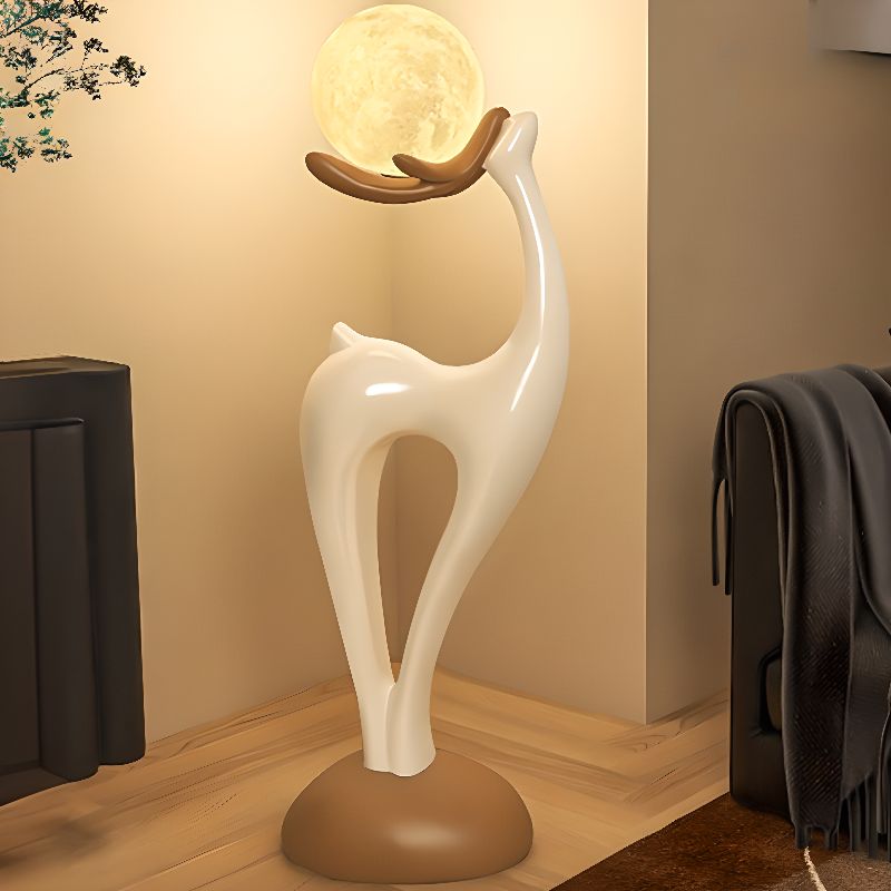 Modern Resin Deer Floor Lamp with LED Globe Shade | Zelvora