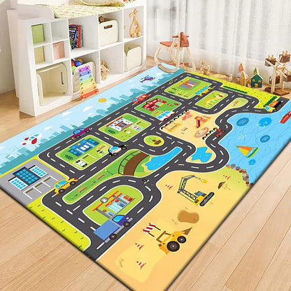 Modern Road Design Kids Play Mat Floor Rug Rectangle | Mavrien