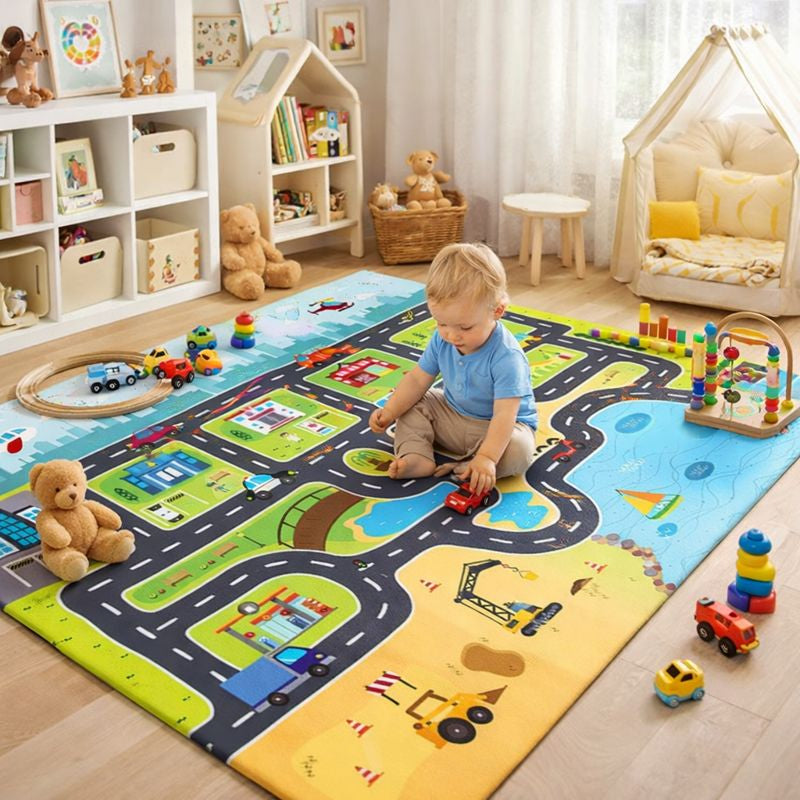 Modern Road Design Kids Play Mat Floor Rug Rectangle | Mavrien