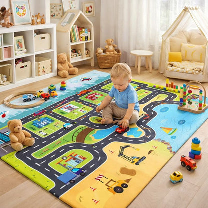 Modern Road Design Kids Play Mat Floor Rug Rectangle | Mavrien