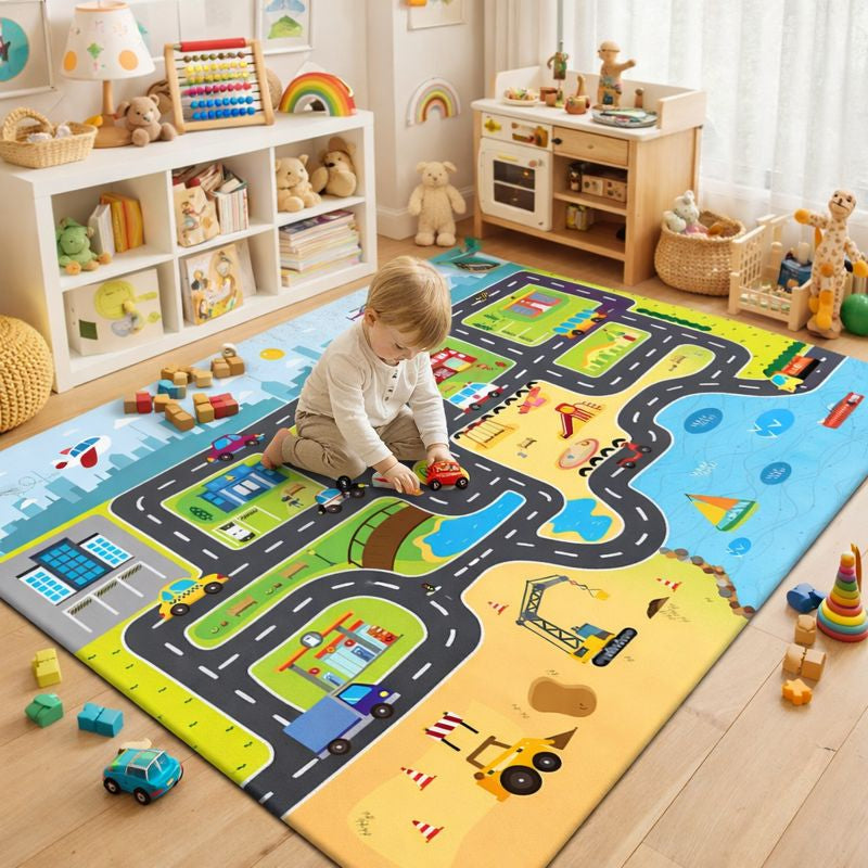 Modern Road Design Kids Play Mat Floor Rug Rectangle | Mavrien