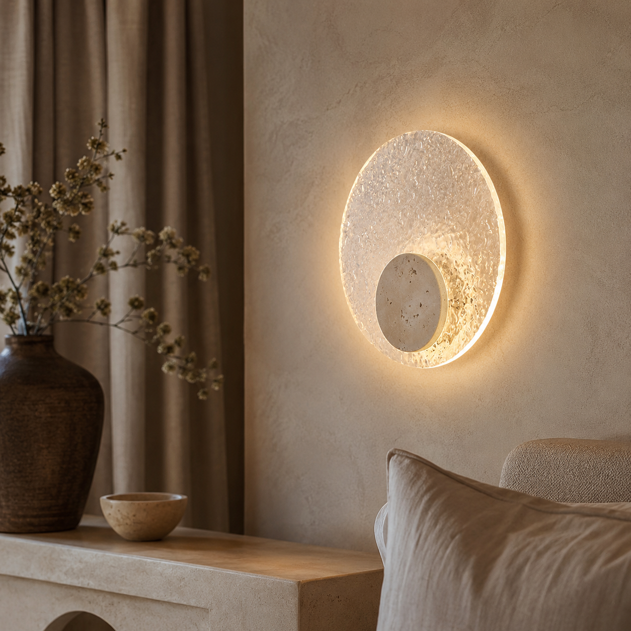 Modern Round Acrylic Travertine LED Wall Lamp Light | Melvrix
