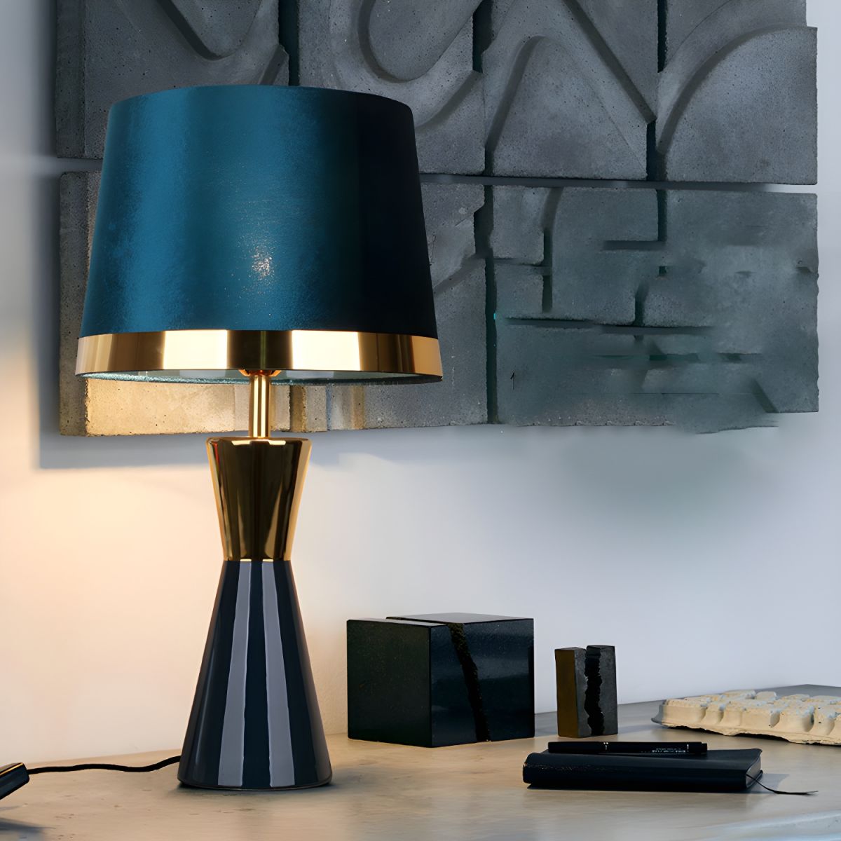 Modern Table Lamp with Ceramic Base Cone Shade | Luvian