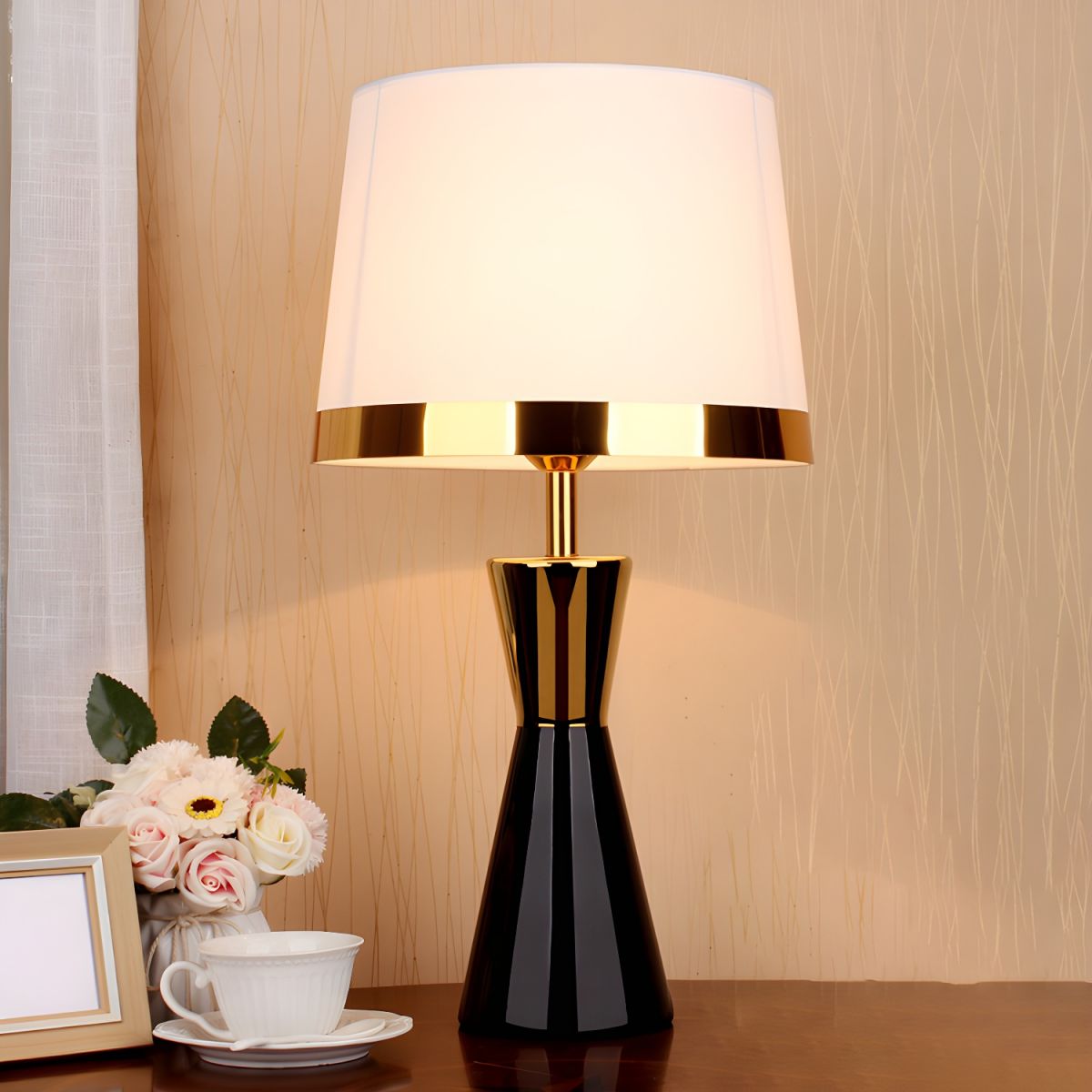 Modern Table Lamp with Ceramic Base Cone Shade | Luvian