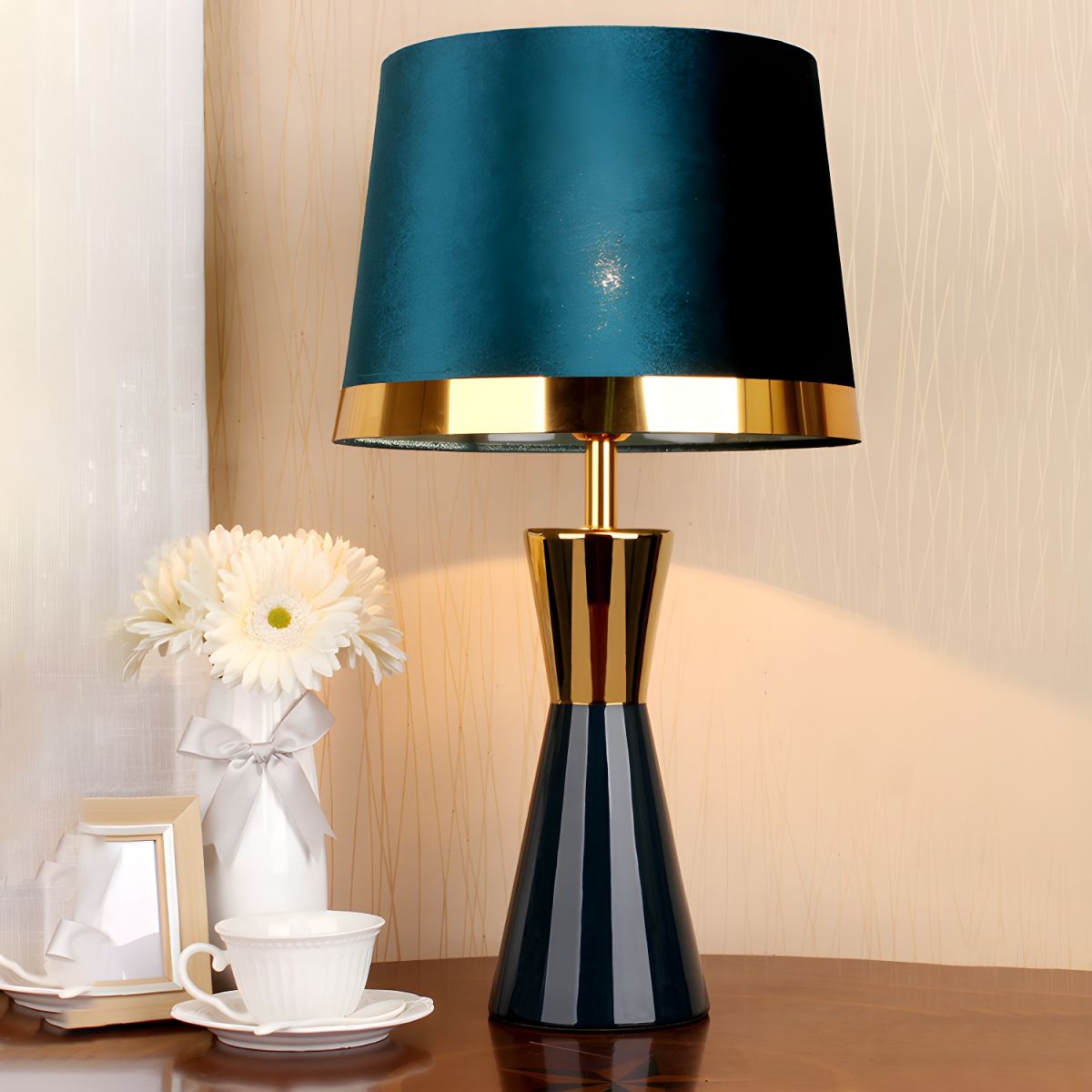 Modern Table Lamp with Ceramic Base Cone Shade | Luvian