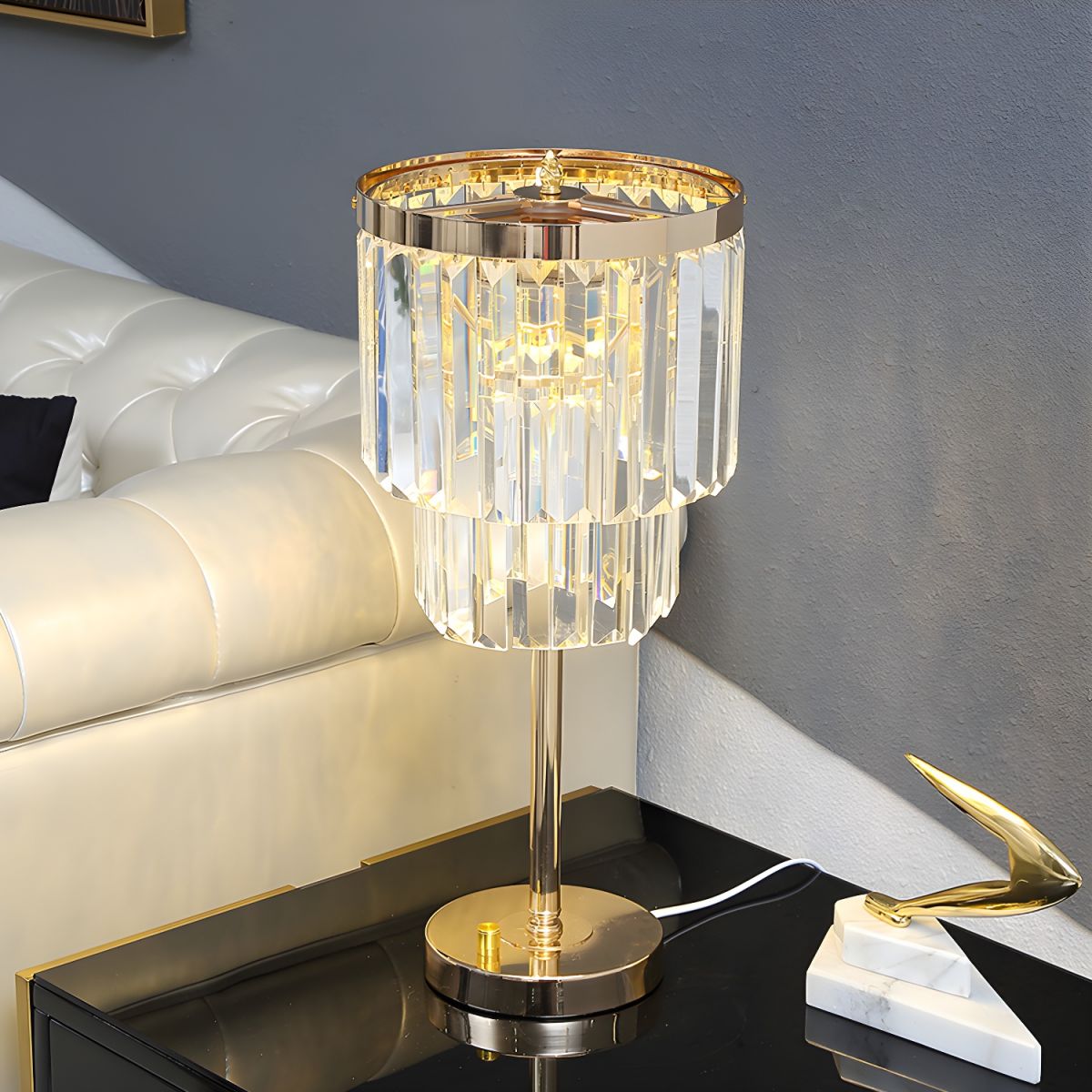 Modern Table Lamp with Crystal Shade Gold Finish | Velora