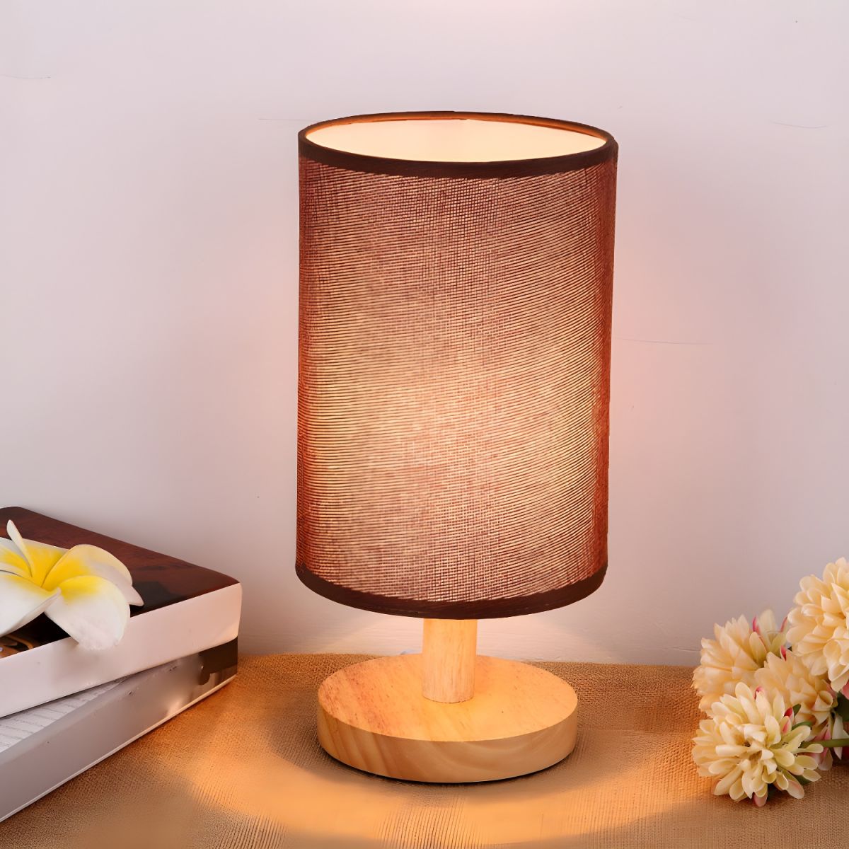 Modern Table Lamp with Solid Wood Base Fabric Shade | Quirdan