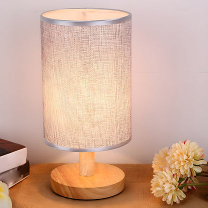 Modern Table Lamp with Solid Wood Base Fabric Shade | Quirdan