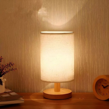 Modern Table Lamp with Solid Wood Base Fabric Shade | Quirdan