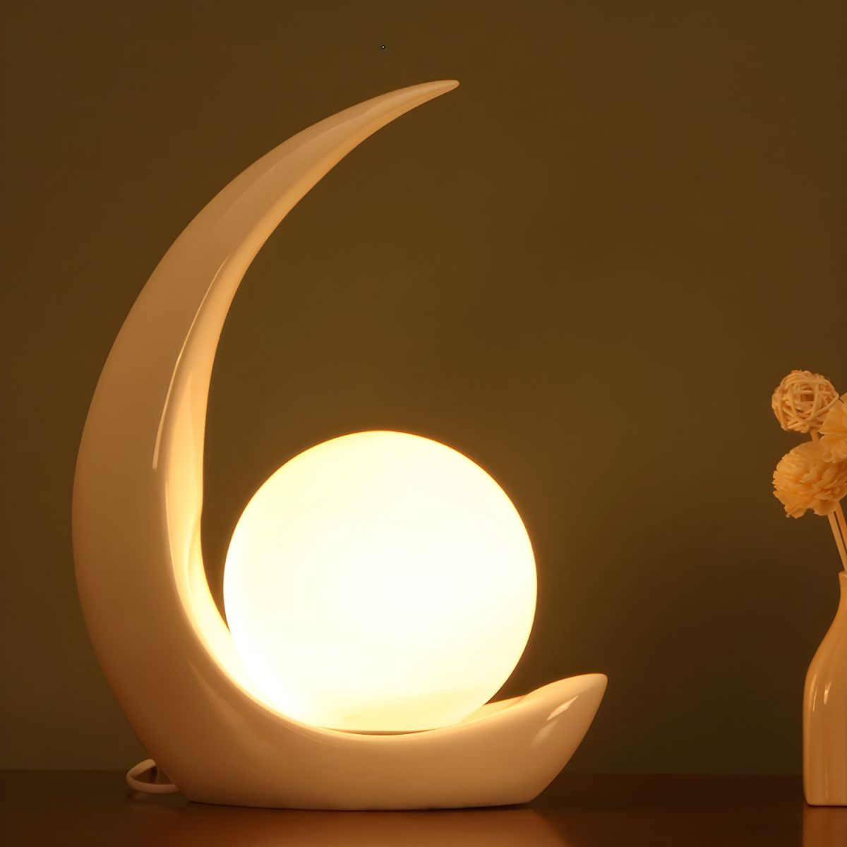 Modern Table Lamp with White Glass Globe | Novaryn