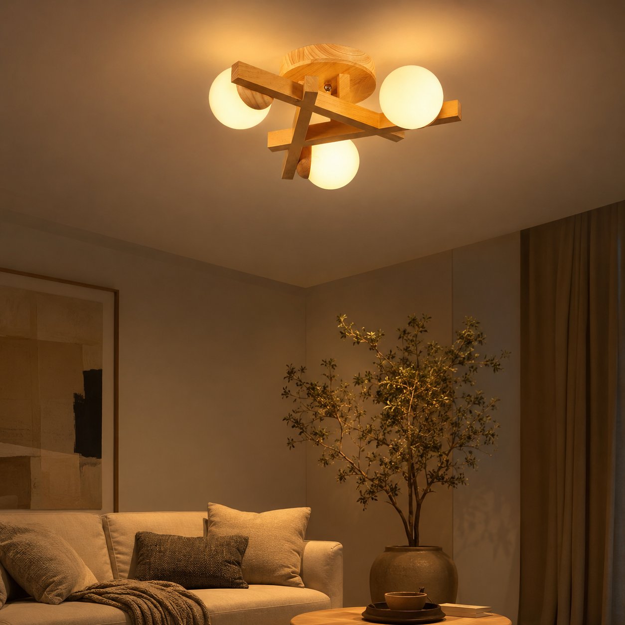 Modern Wooden Crossed Line Ceiling Light Fixture | Lumvis