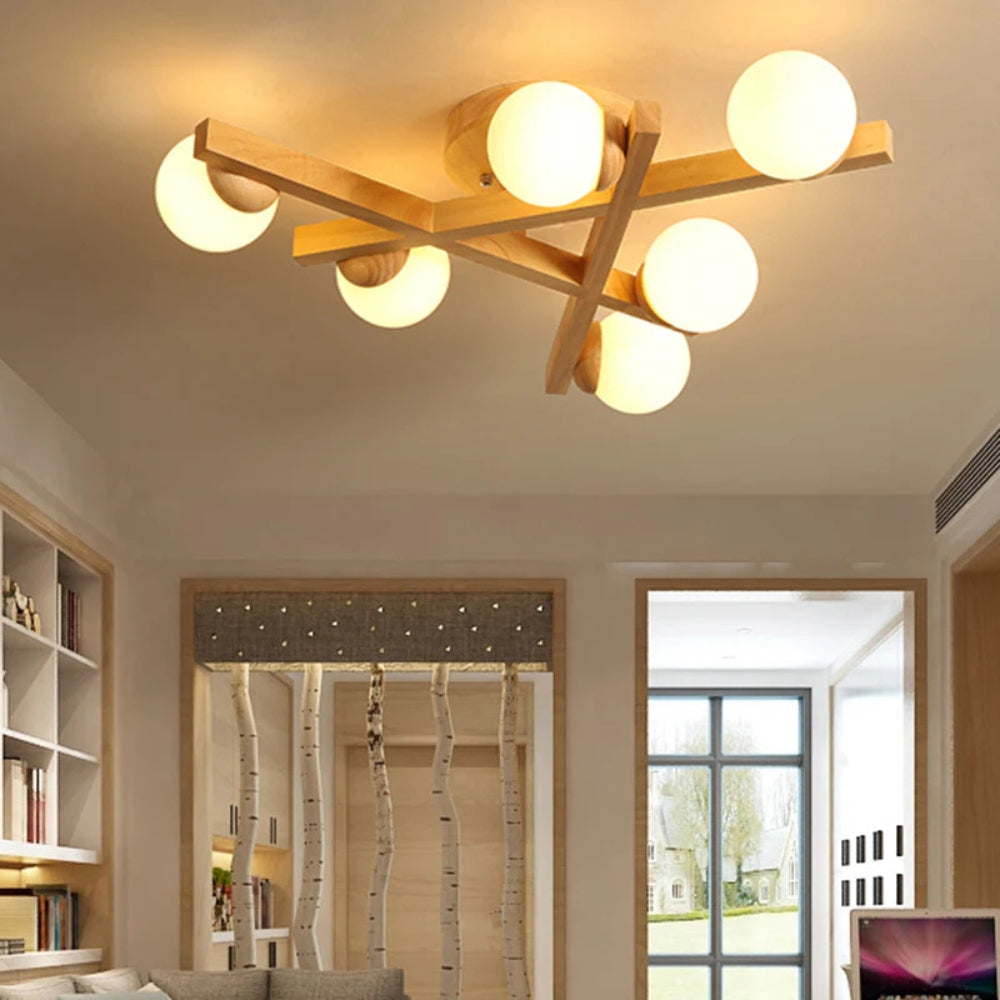Modern Wooden Crossed Line Ceiling Light Fixture | Lumvis