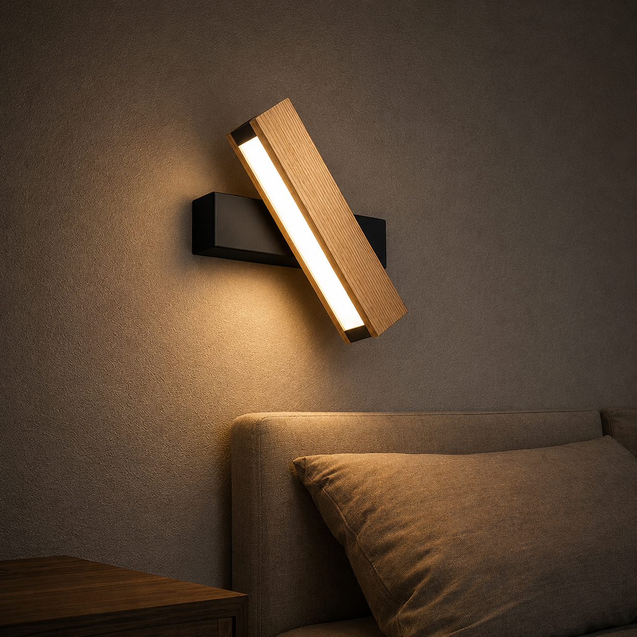 Modern Wooden LED Rotating Reading Wall Light | Zorali