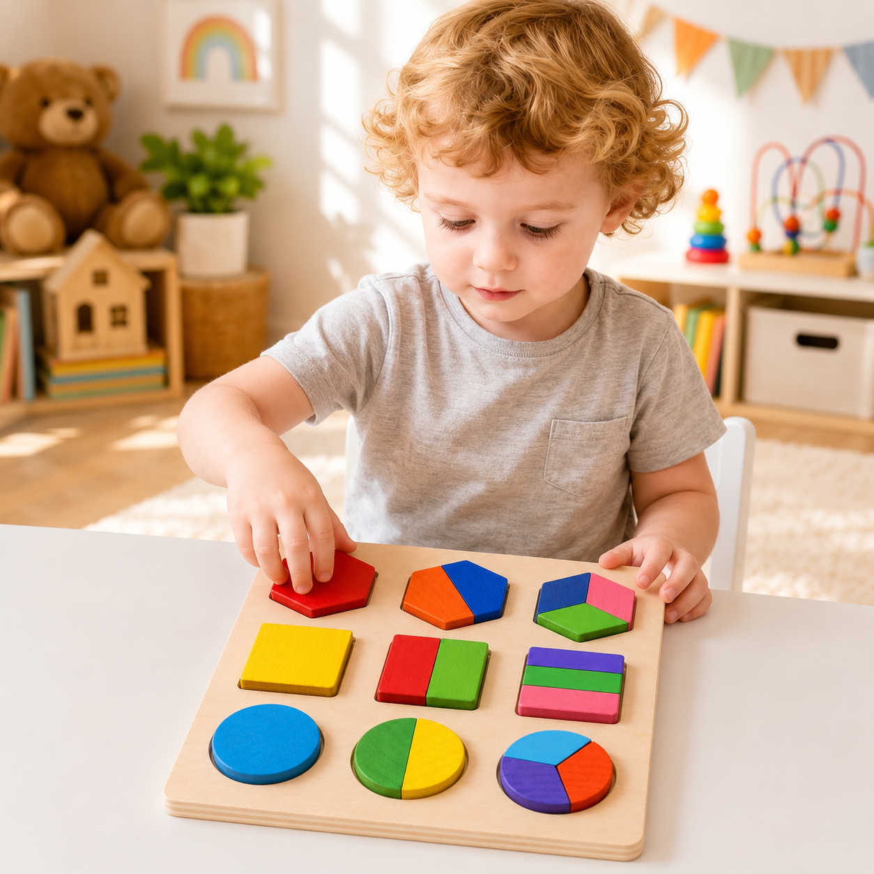 Montessori Wooden Shape Matching Puzzle Board For Kids | Cadrivo