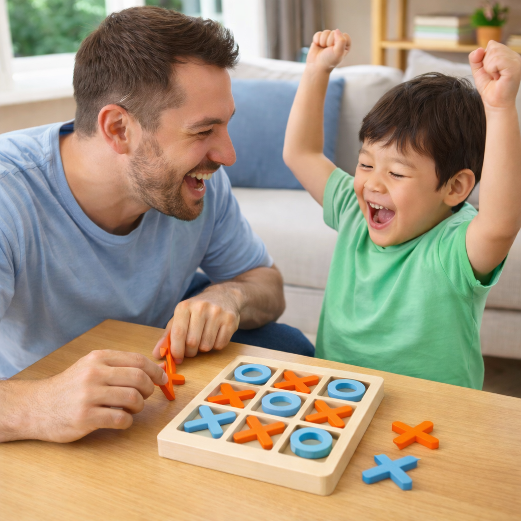 Montessori Wooden Tic Tac Toe Game for Tabletop Play | Lervica