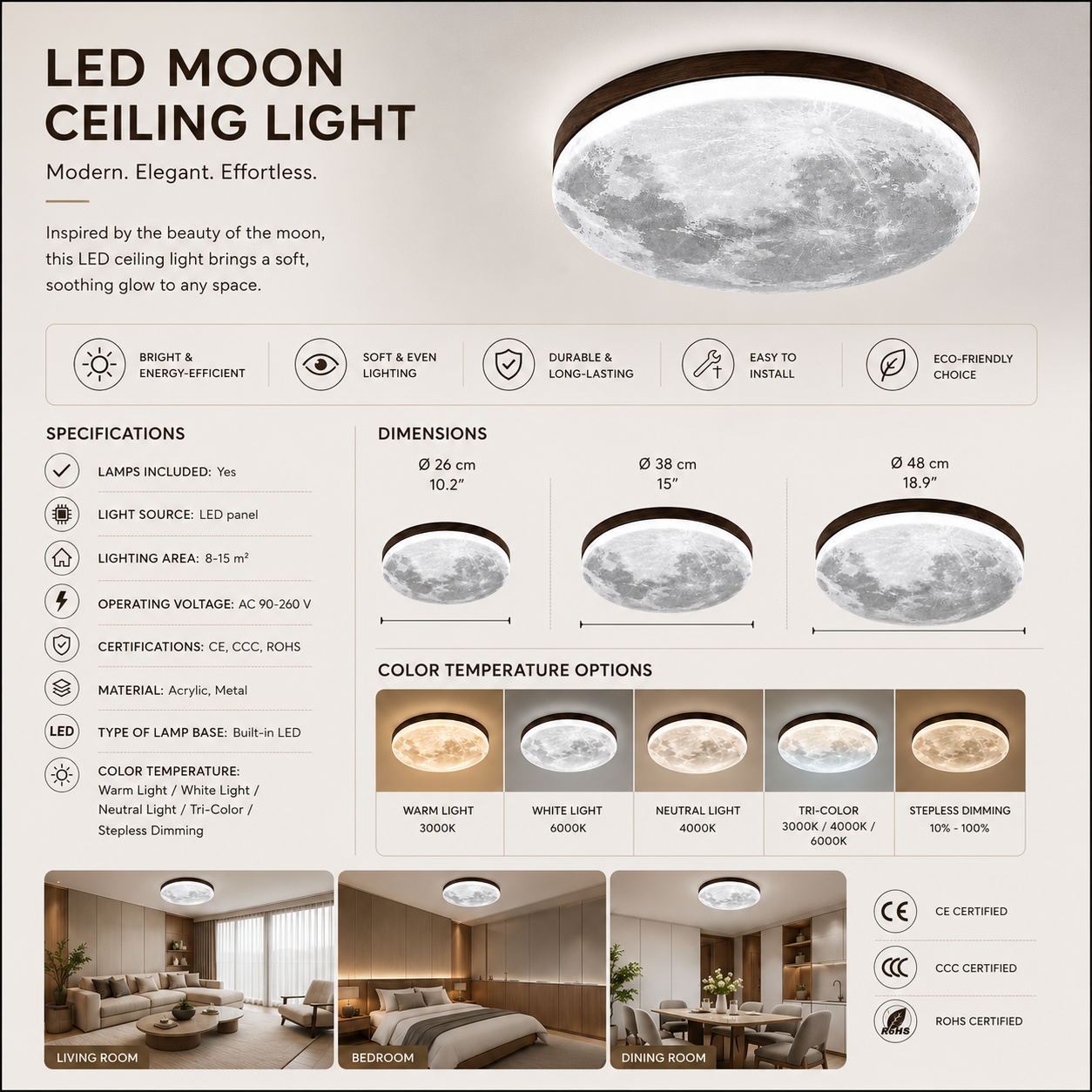 Moon Ceiling Lamp  Modern LED Ceiling Light Fixture