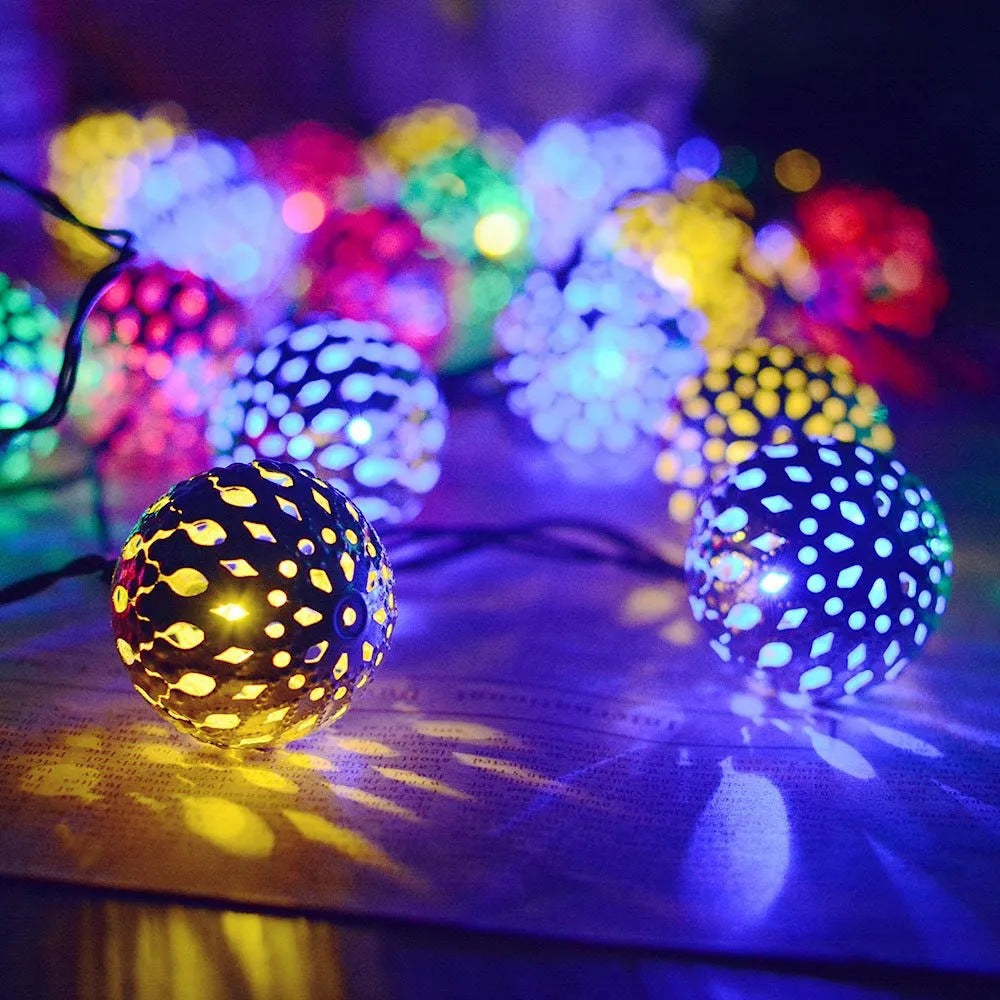 Moroccan Orb LED String Lights Indoor Outdoor | Denvaro