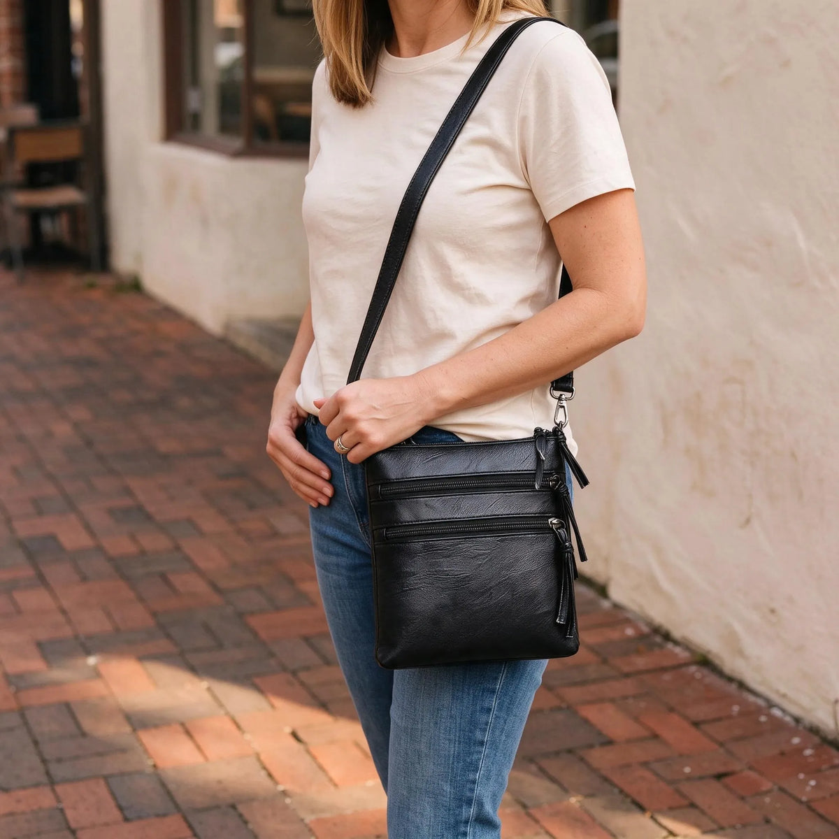 Multi-Pocket Zip Crossbody Shoulder Bag