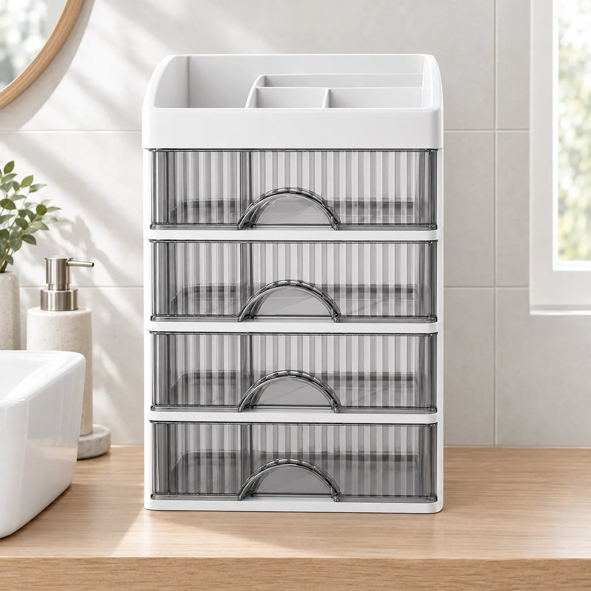 Multi-Tier Makeup Organizer with Drawers for Bathroom
