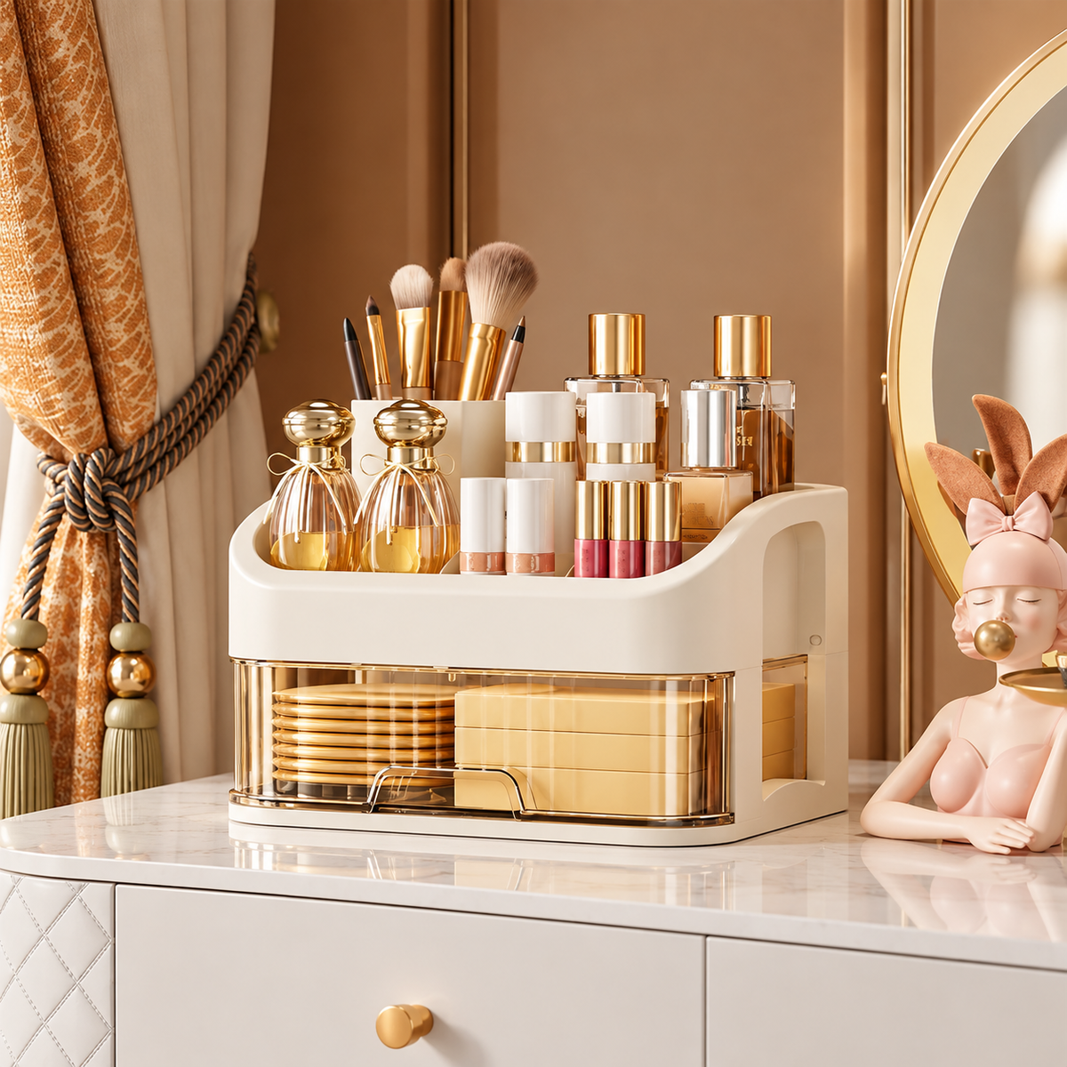 Multi-Tier Makeup Organizer with Drawers for Bathroom Counter