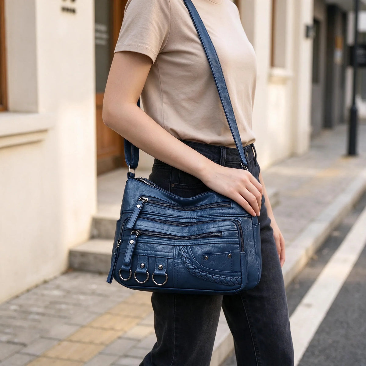 Multi Pocket Zippered Crossbody Bag