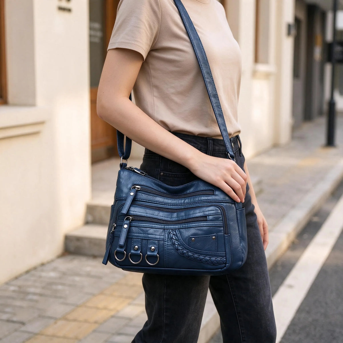 Multi Pocket Zippered Crossbody Bag