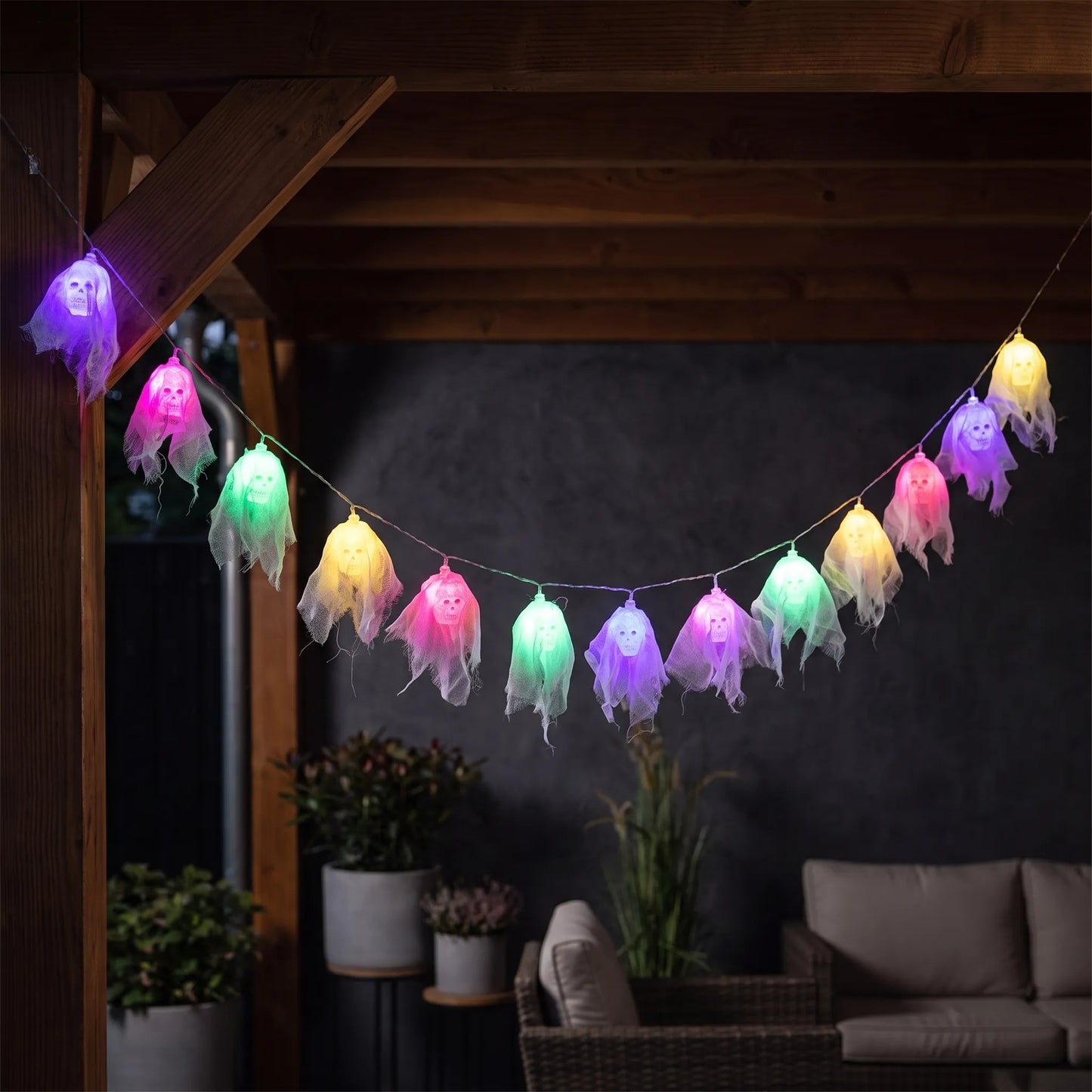 Multicoloured Halloween Ghost String Lights Battery Operated