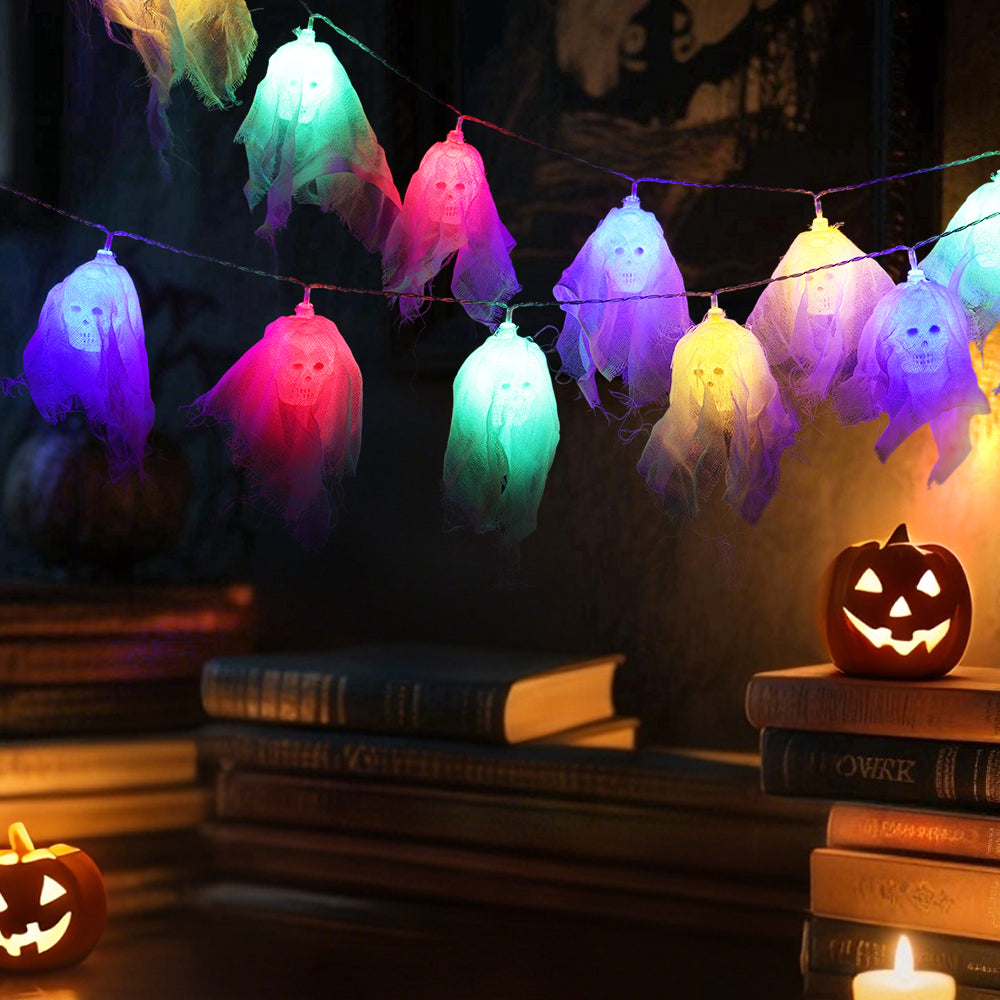 Multicoloured Halloween Ghost String Lights Battery Operated